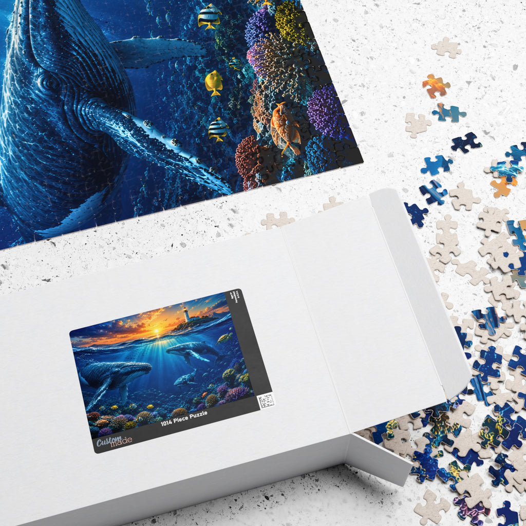 Ocean Lighthouse Puzzle – Whales Under the Sea Jigsaw Puzzle, Coastal Sunset Puzzle, Ocean Lover Gift, 250, 500 or 1000 Pieces