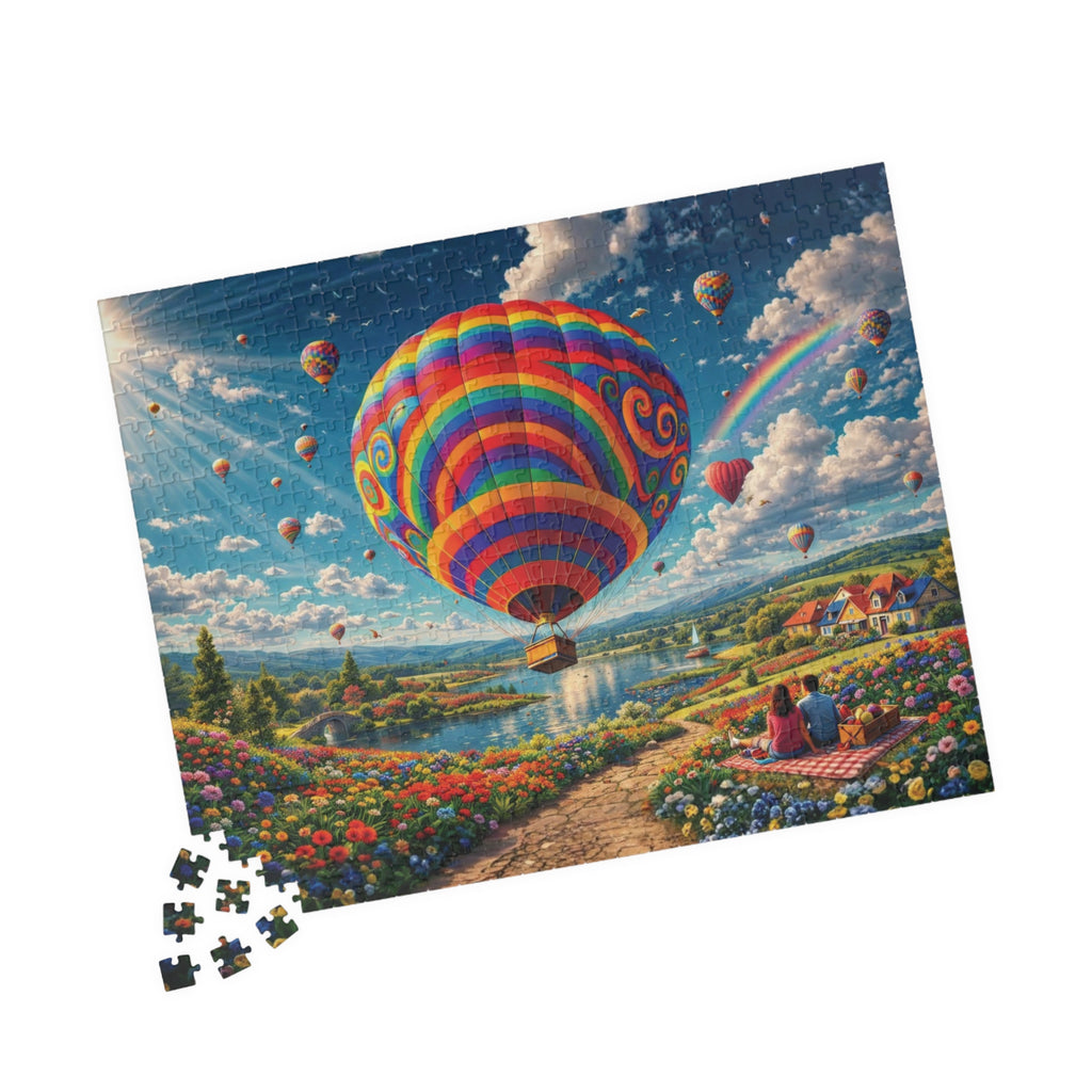 Hot Air Balloon Jigsaw Puzzle 500 or 1000 Piece Colorful Landscape Puzzle, Dreamy Travel Art Puzzle