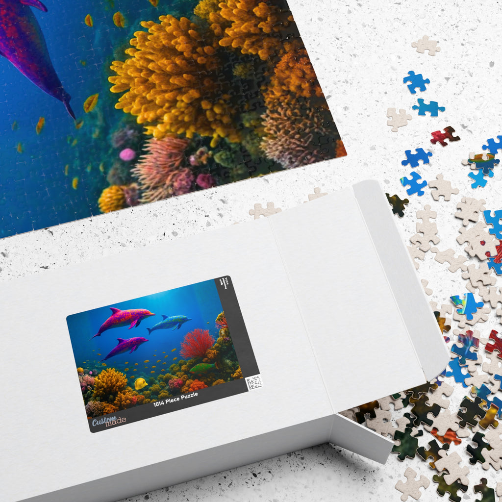 Dolphin Jigsaw Puzzle 500 or 1000 Piece Ocean Reef Puzzle, Colorful Sea Life Puzzle, Gift for Adults