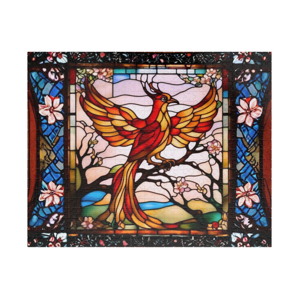 Phoenix Jigsaw Puzzle 500 or 1000 Piece Stained Glass Art Puzzle, Mythical Bird Puzzle, Unique Gift