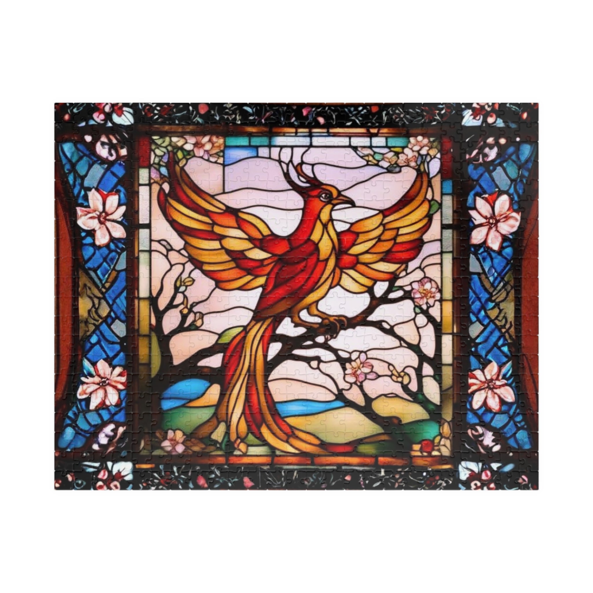 Phoenix Jigsaw Puzzle 500 or 1000 Piece Stained Glass Art Puzzle, Mythical Bird Puzzle, Unique Gift