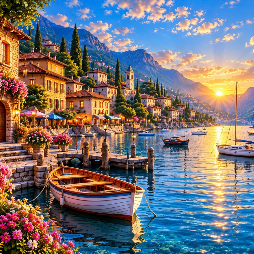 European Lakeside Village Jigsaw Puzzle, Colorful Lake Puzzle for Adults, Italian Village Scenic Puzzle, 500 Piece Travel Puzzle