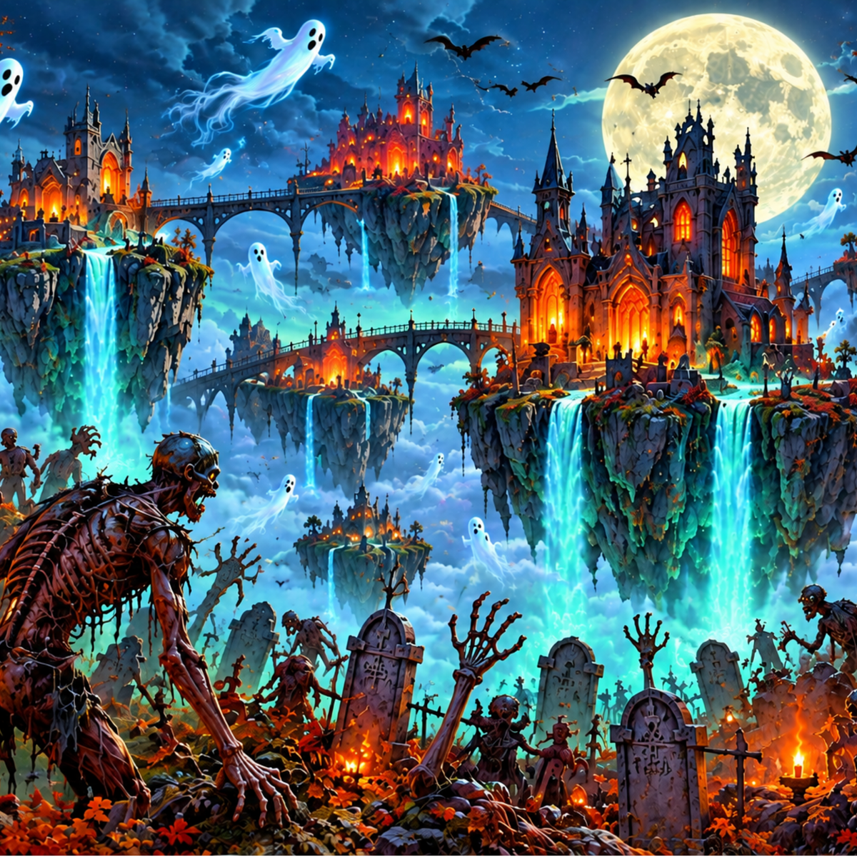 Halloween Floating Islands Jigsaw Puzzle, Haunted Castle Puzzle for Adults, Zombie Ghost Puzzle, Spooky Fantasy 500 Piece Jigsaw Puzzle