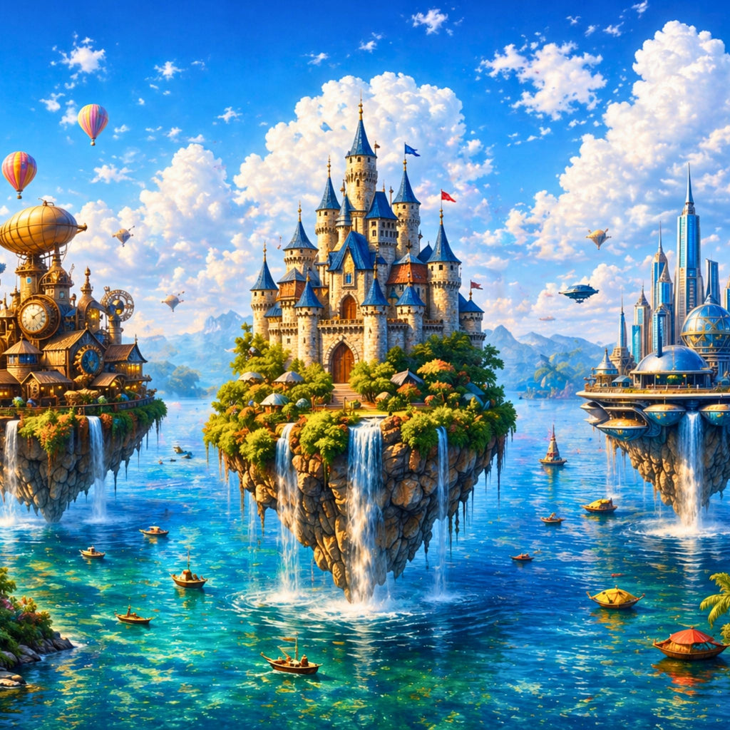 Floating Islands Puzzle – 500 Piece Jigsaw Puzzle, Fantasy Castle Landscape Puzzle, Relaxing Escape Puzzle