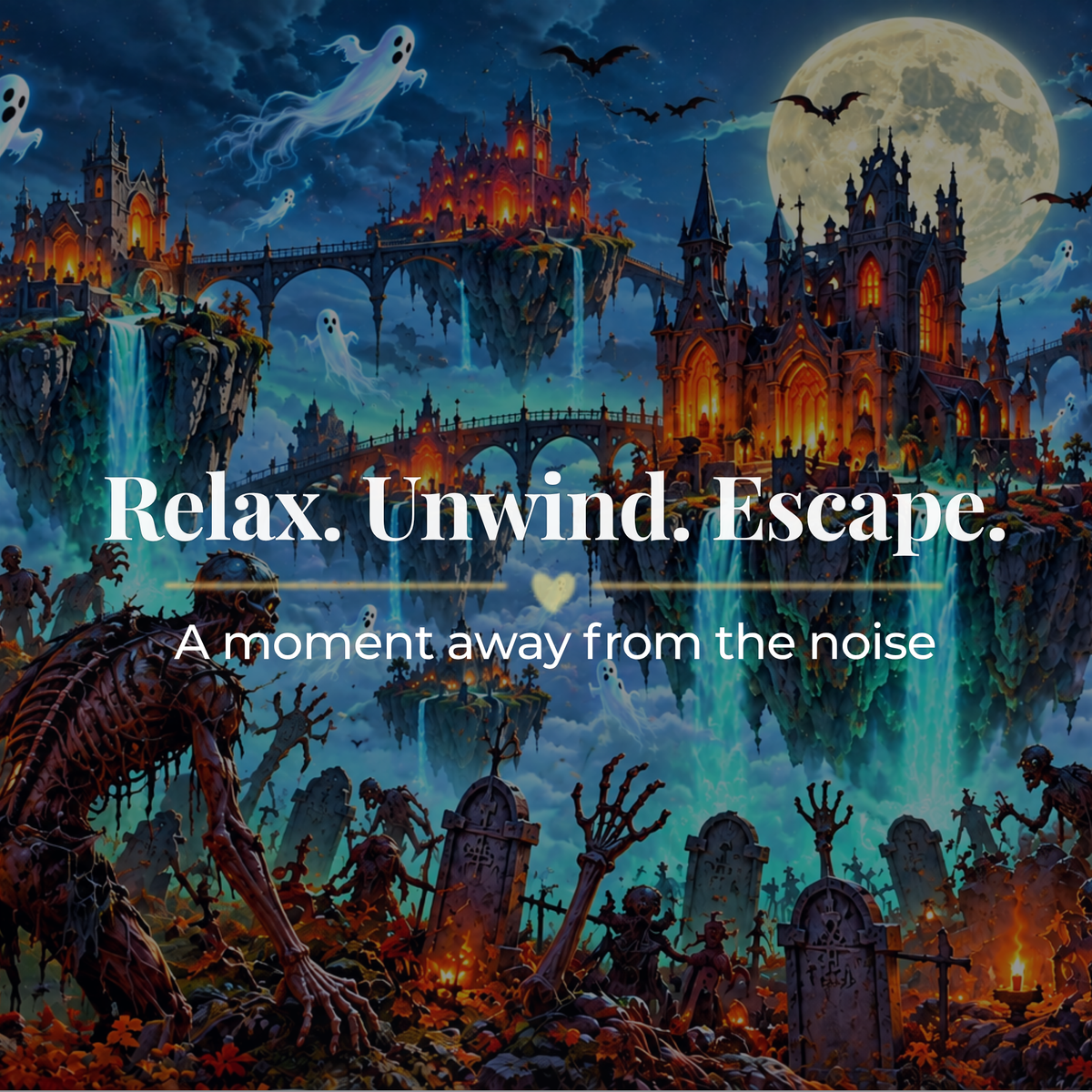Halloween Floating Islands Jigsaw Puzzle, Haunted Castle Puzzle for Adults, Zombie Ghost Puzzle, Spooky Fantasy 500 Piece Jigsaw Puzzle