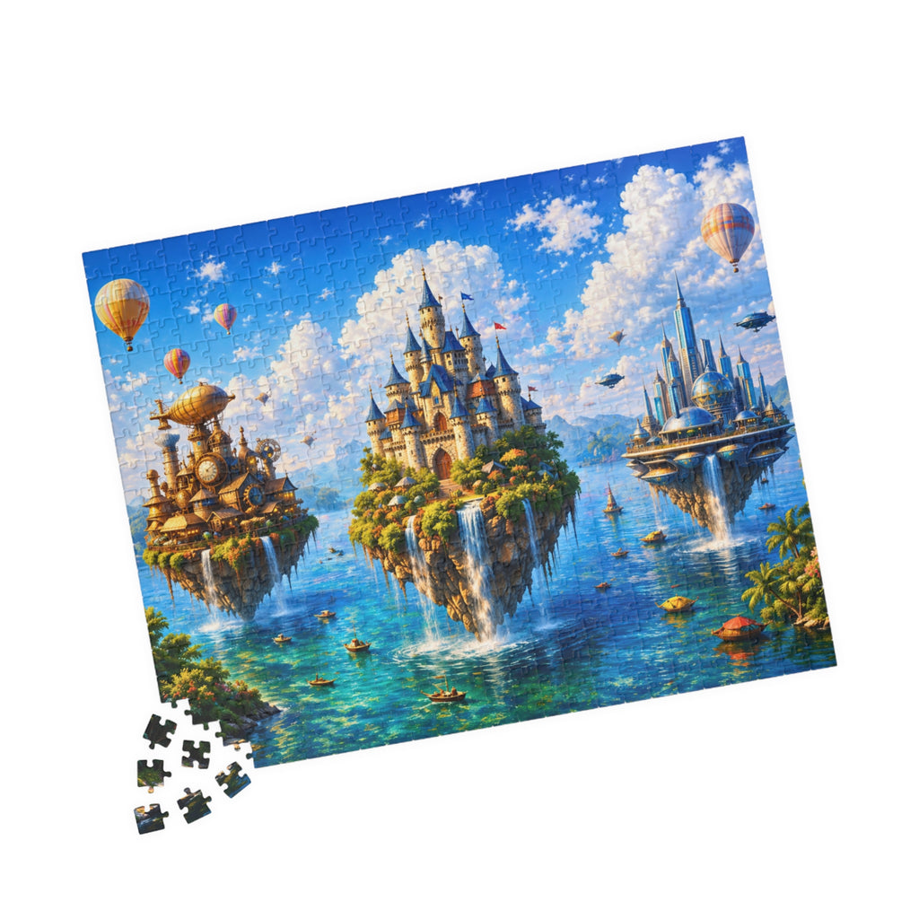 Floating Islands Puzzle – 500 Piece Jigsaw Puzzle, Fantasy Castle Landscape Puzzle, Relaxing Escape Puzzle