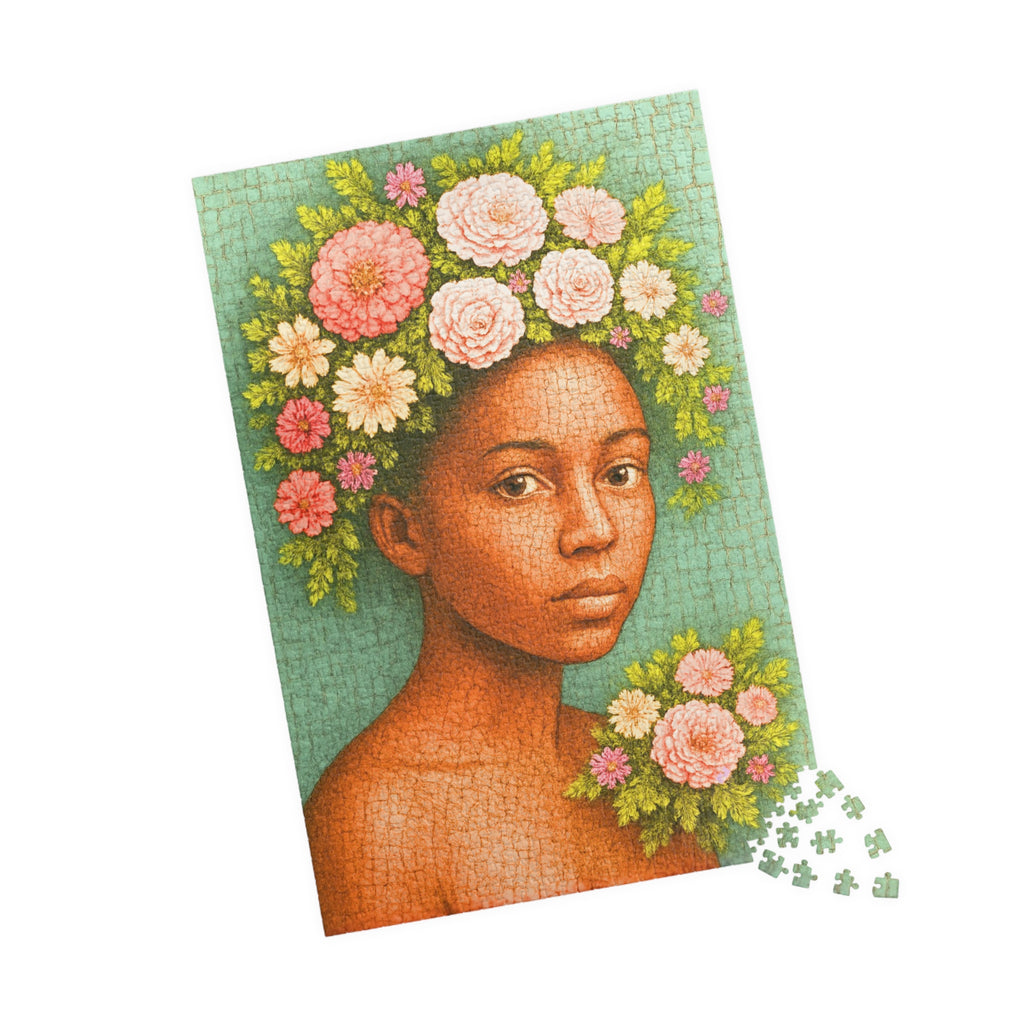 Floral Portrait Puzzle 500 or 1000 Piece Artistic Woman Puzzle, Botanical Art Puzzle, Gift for Adults Black Art Puzzle