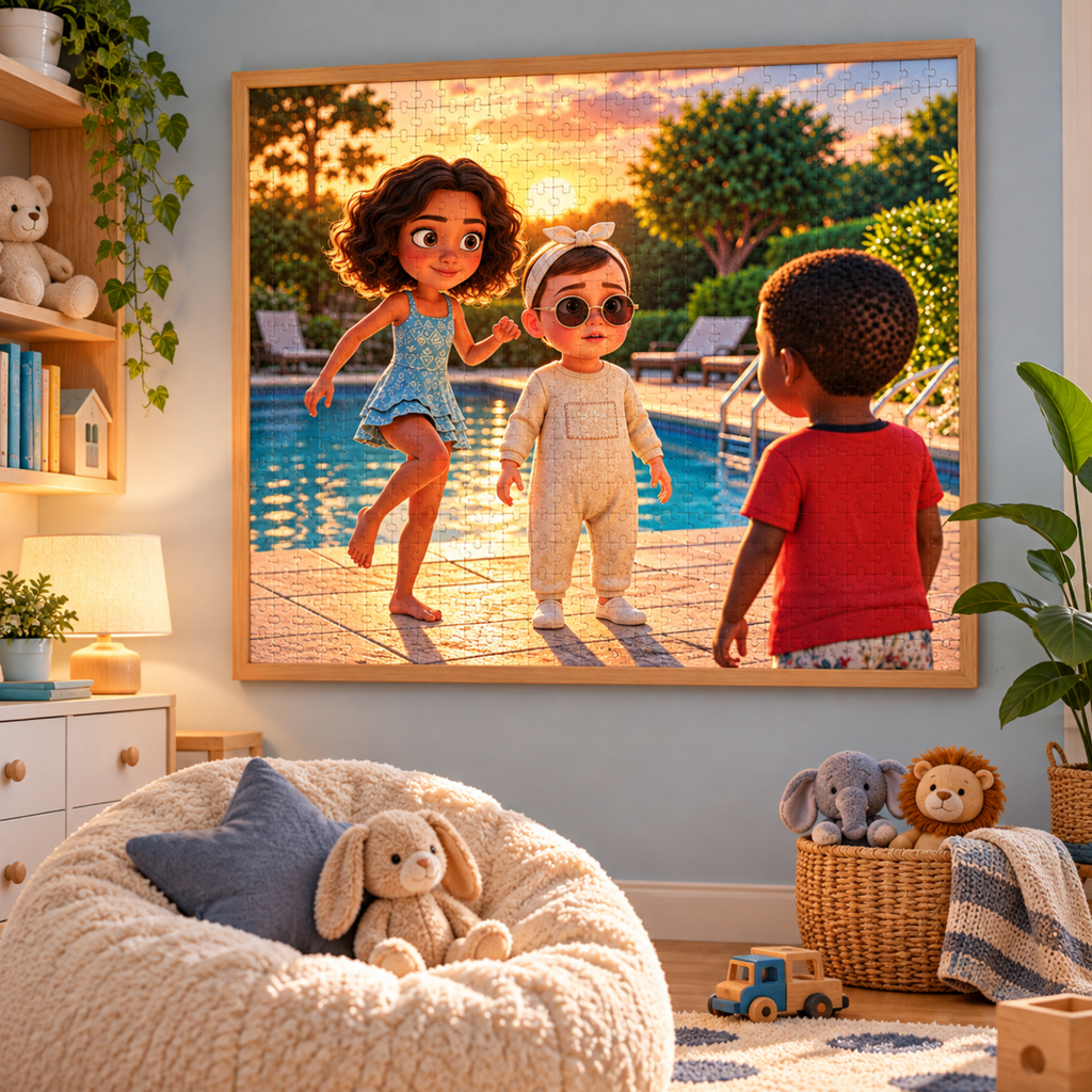 Poolside Summer Puzzle 500 Piece, Colorful Vacation Jigsaw Puzzle, Fun Leisure Scene for Adults
