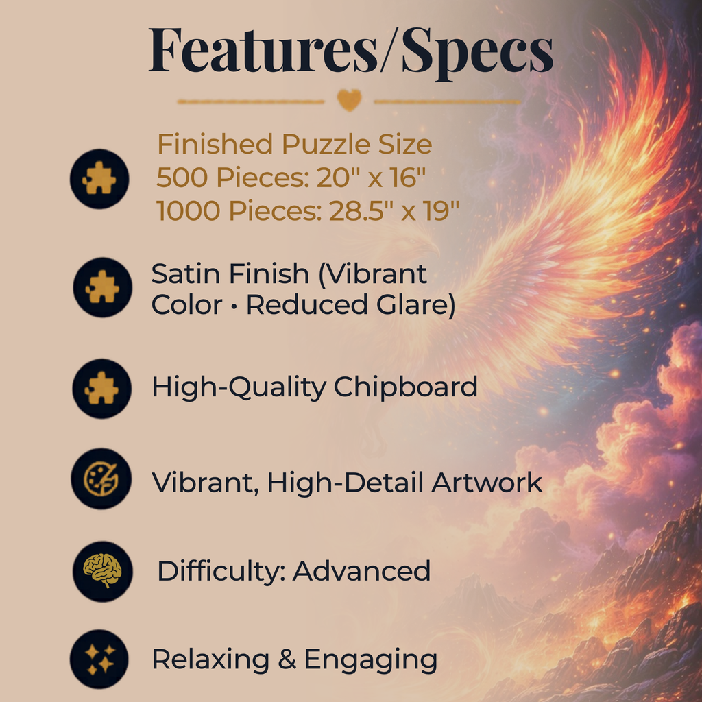 Phoenix Jigsaw Puzzle – Fiery Fantasy Bird Puzzle – Colorful Fire Phoenix Art – Mythical Creature Puzzle – 500 & 1000 Piece Puzzle