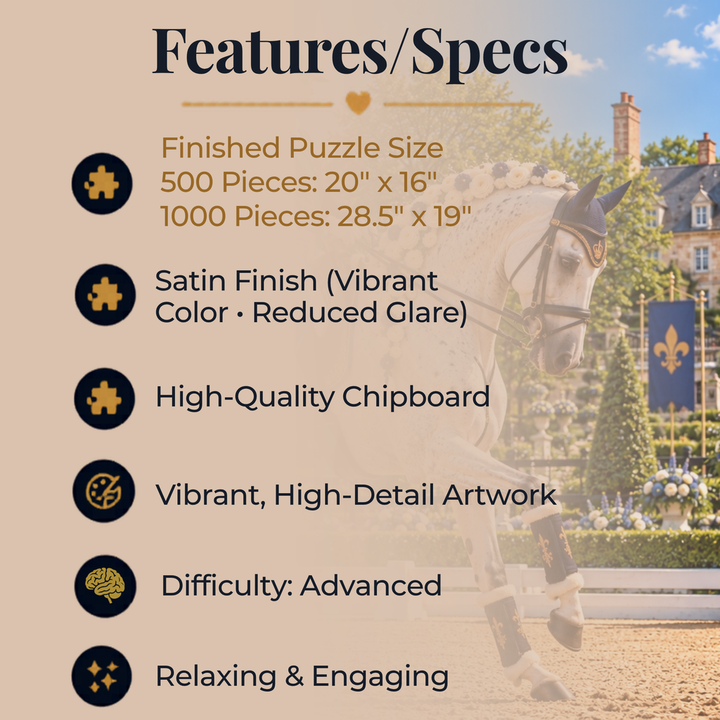 Dressage Horse Puzzle 500 or 1000 Piece – Equestrian Jigsaw Puzzle, Elegant Horse Lover Gift, Horse Show Puzzle for Adults