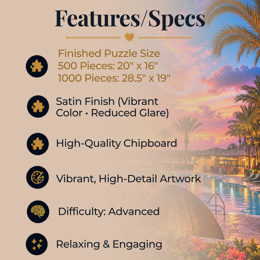 Beach Sunset Puzzle 500 or 1000 Piece Coastal Landscape Puzzle, Relaxing Ocean View Puzzle