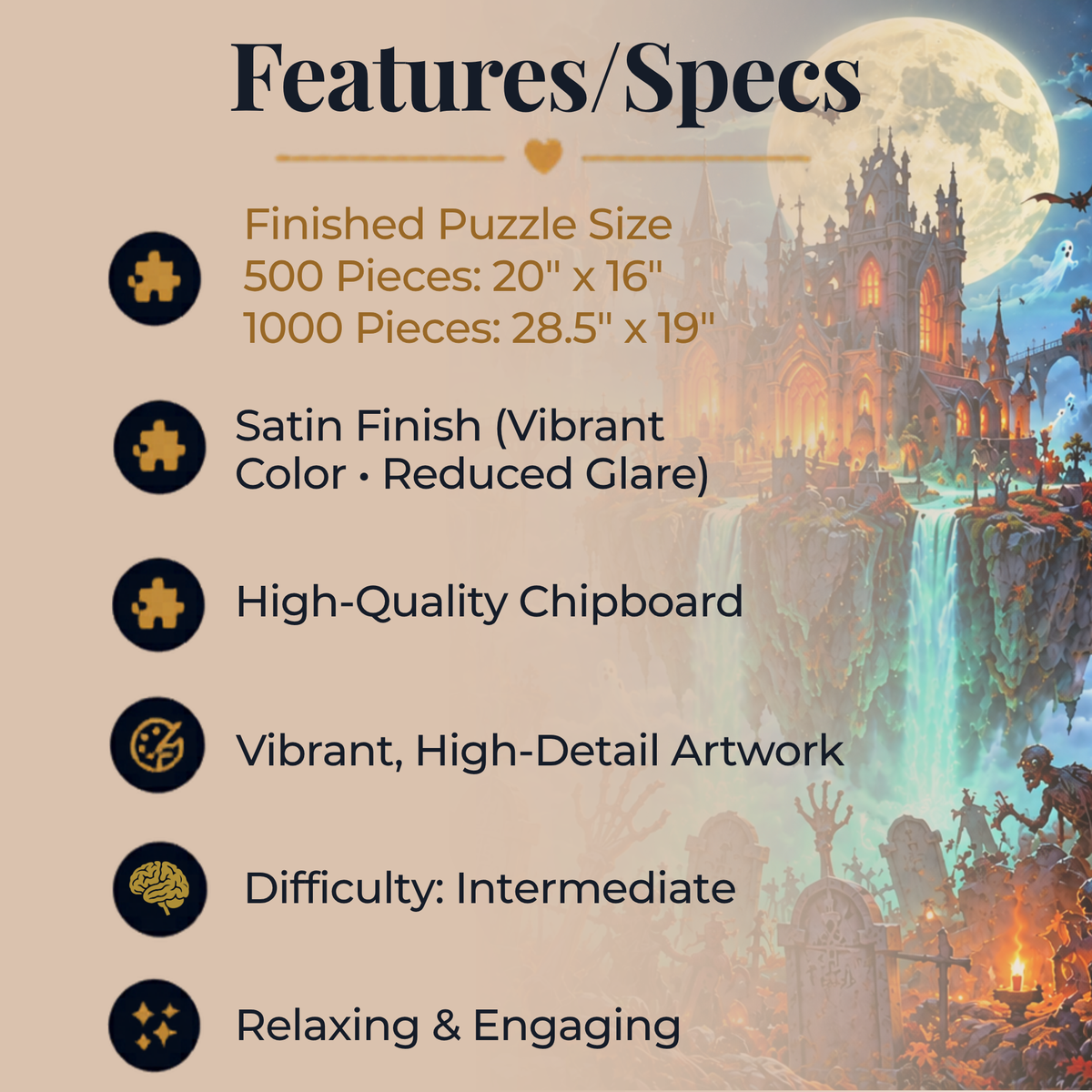 Halloween Floating Islands Jigsaw Puzzle, Haunted Castle Puzzle for Adults, Zombie Ghost Puzzle, Spooky Fantasy 500 Piece Jigsaw Puzzle