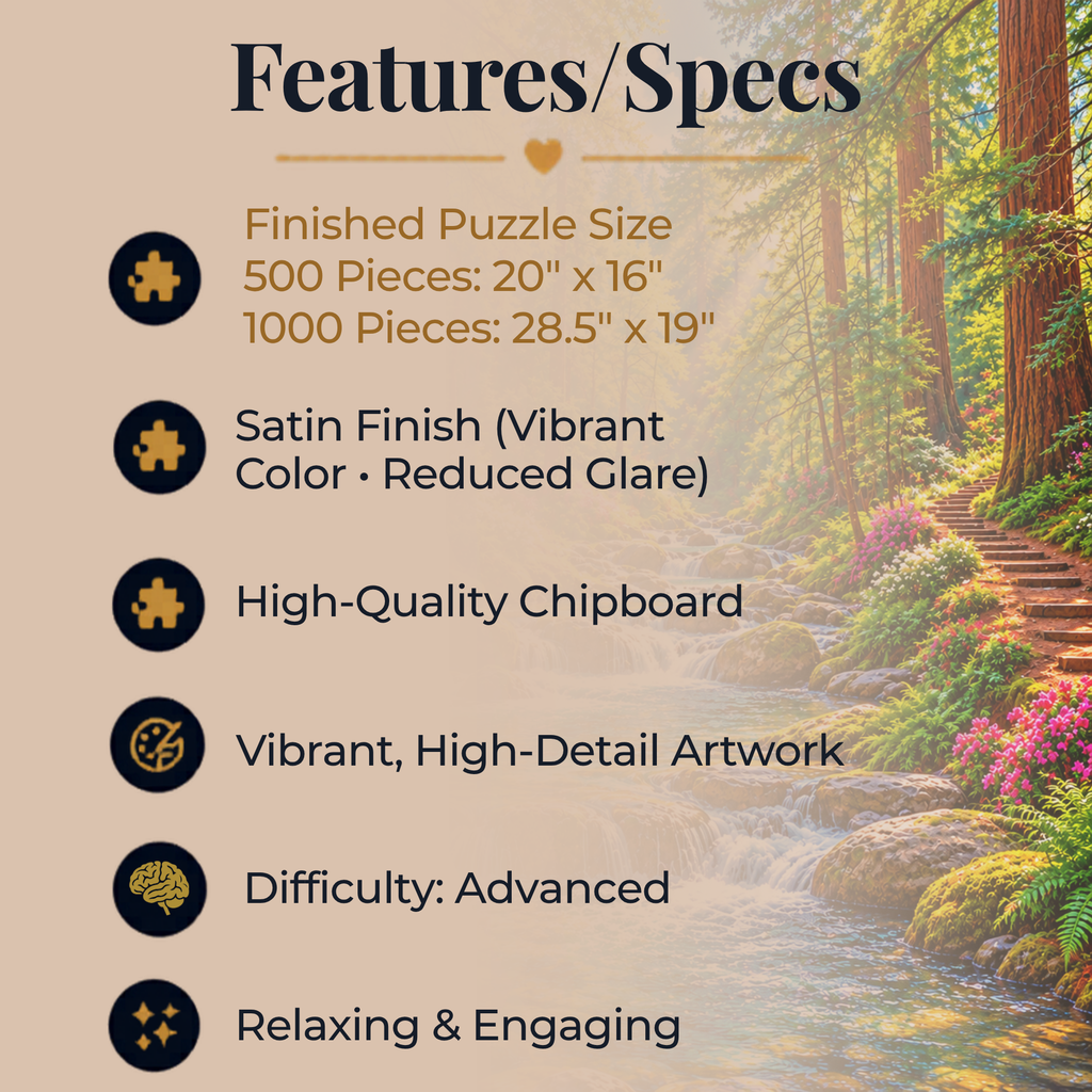 Forest Jigsaw Puzzle 500 or 1000 Piece Nature Puzzle, Peaceful Woodland Scene Puzzle, Gift for Adults