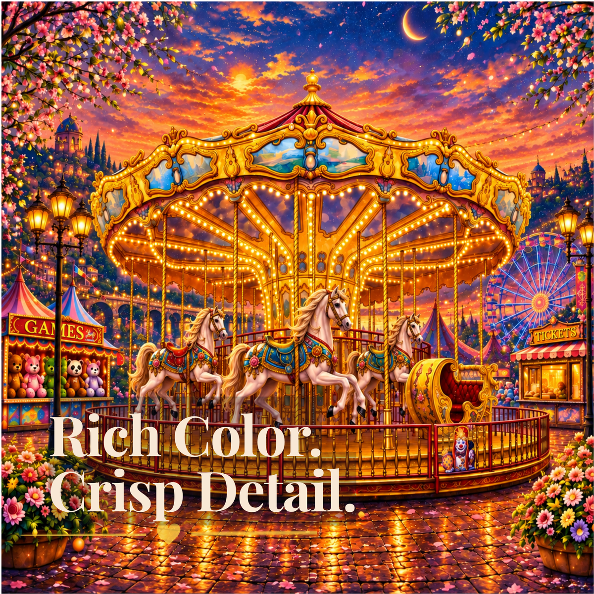 Carousel Jigsaw Puzzle 500 or 1000 Piece Vintage Fair Puzzle, Magical Amusement Park Art Puzzle